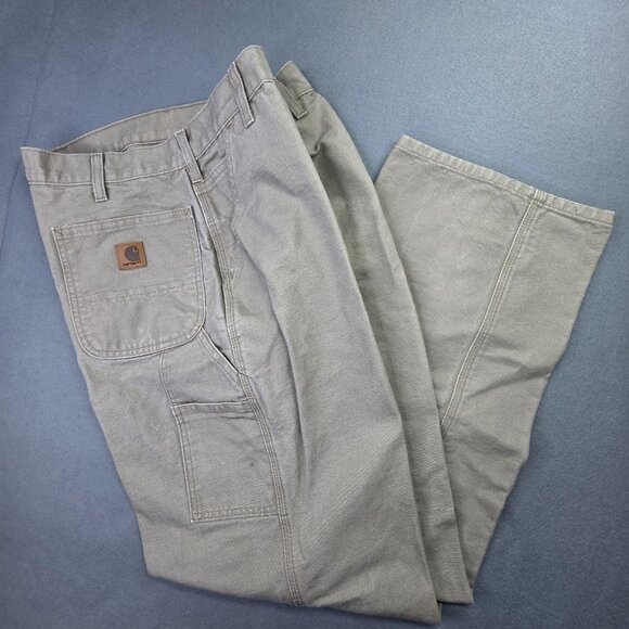 Carhartt Pants Mens 40 x 32 Khaki Brown Canvas Dungaree Fit Carpenter Work - Picture 1 of 10